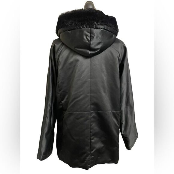Jones New York Black Full Zip Winter Coat with Faux Fur Lined Hood (Small) - Picture 3 of 11